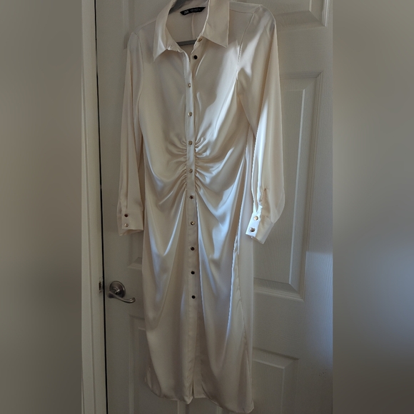 Satin Draped Shirt Dress - Picture 6 of 8